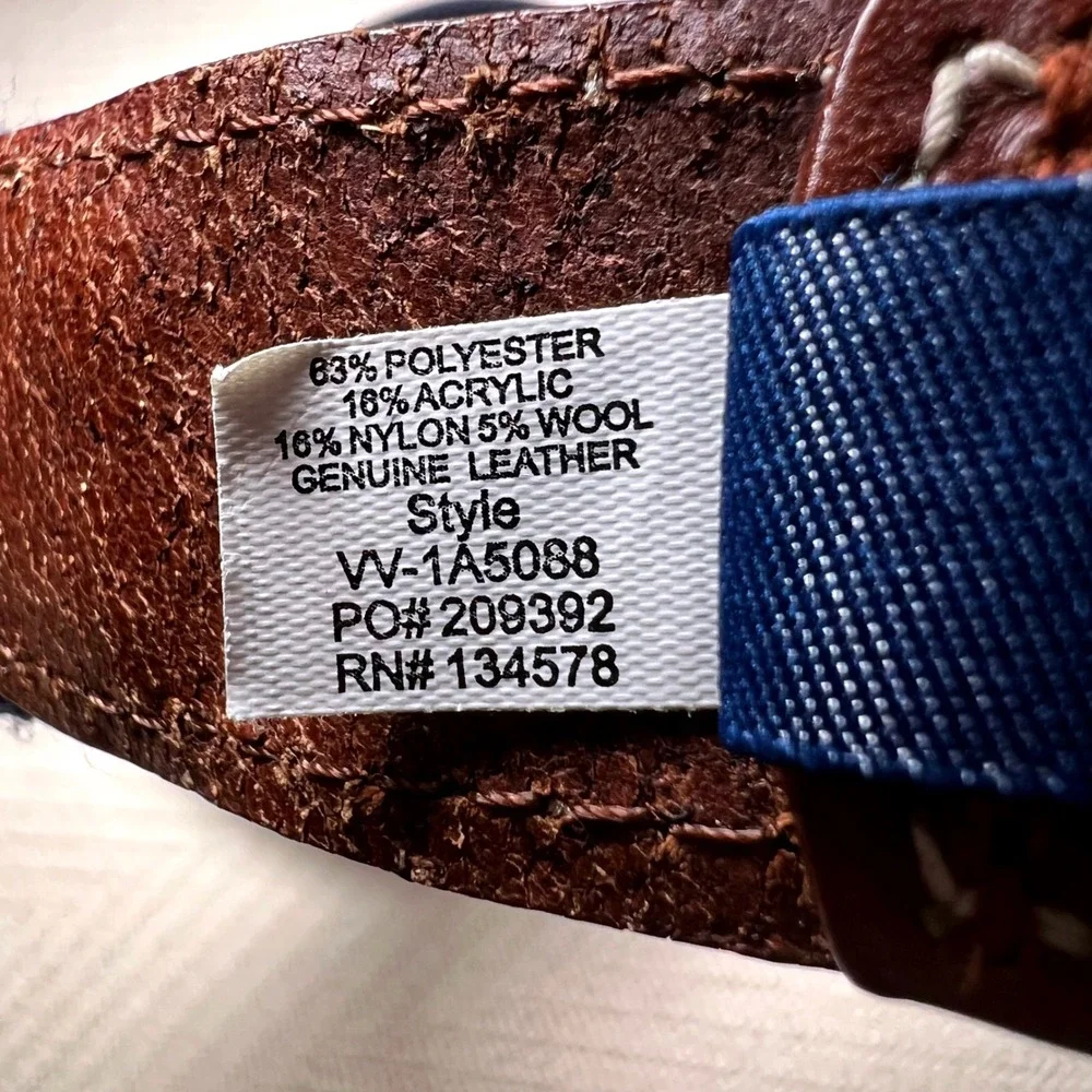 Set of 2 Vineyard Vines Mens Canvas Leather Belts Whale Striped Navy Blue 34